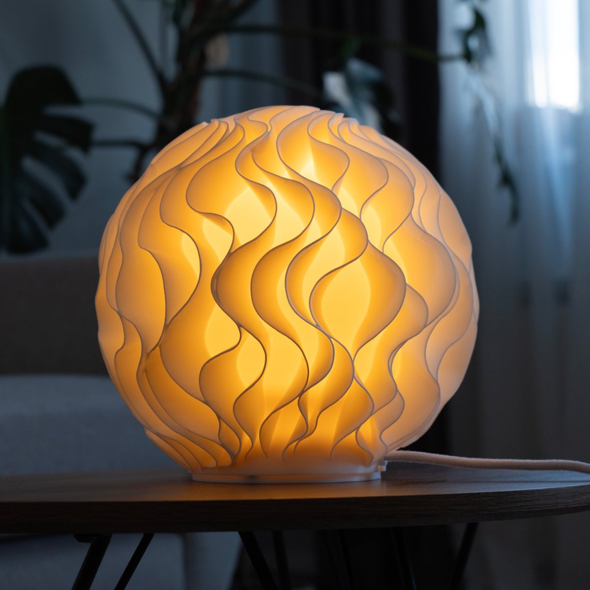 Amwaj lamp glowing warm at night
